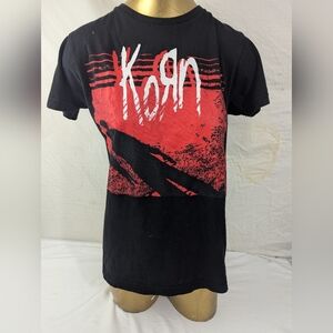 Korn Band Merch Black Tshirt Featuring Sinister Shadow Graphic On Front Small